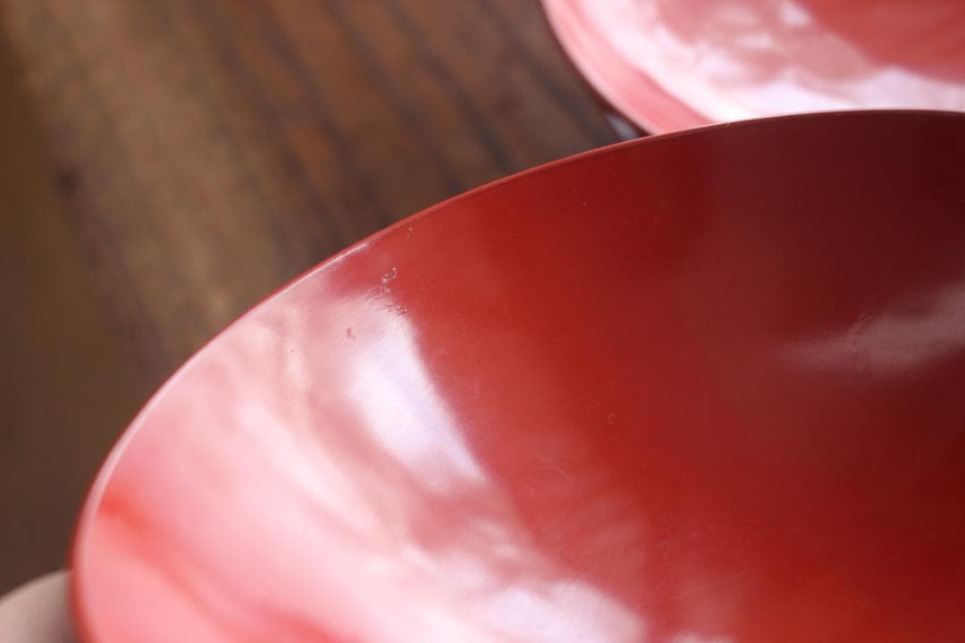 小傷有！時代朱漆に優美な薬玉蒔絵の映えるお椀2点（検輪島塗吸い物椀蒔絵椀