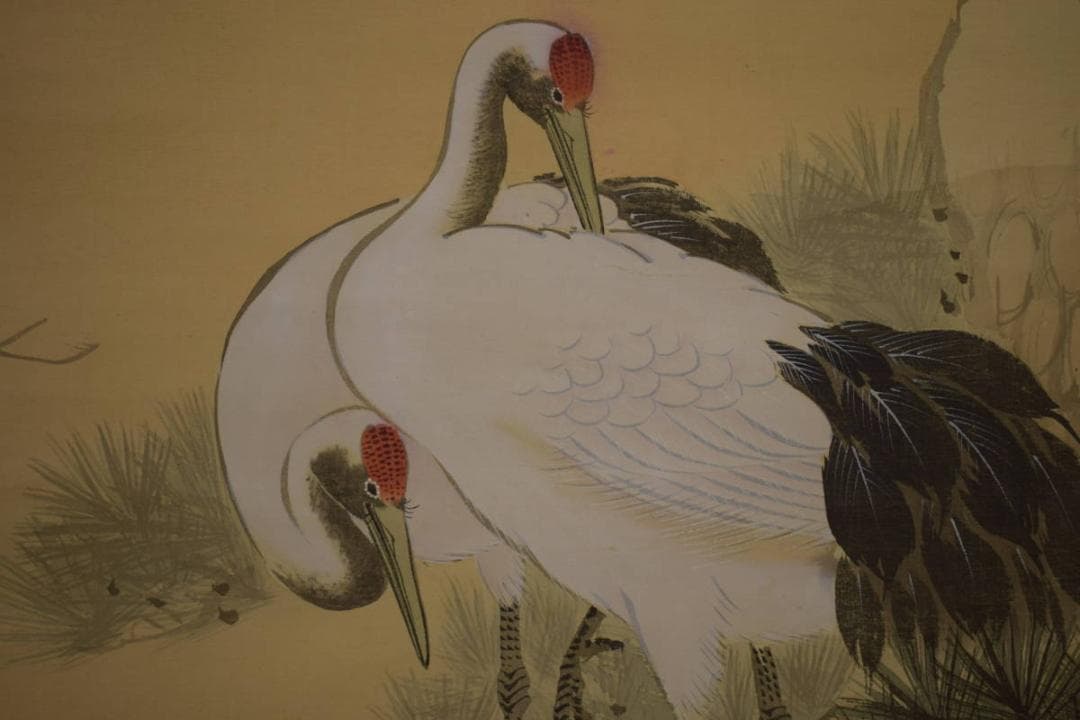 真作/安田素風/松上双鶴図/布袋屋掛軸HI-800