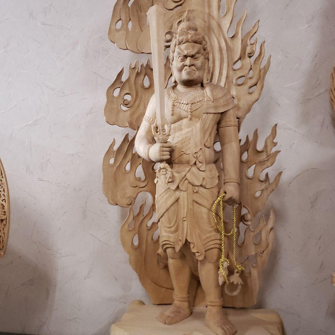 Ｂフライデー　極上魔除け仏像★楠材 不動明王立像二尺立★ 約117cm