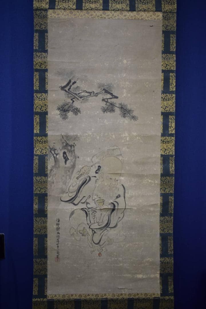 模写/狩野探幽/寿老人図/人物/江戸前期/布袋屋掛軸A-32