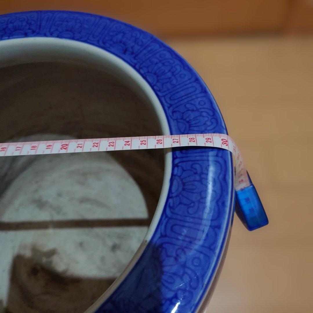 青と白の陶器 火鉢　31cm☓23cm