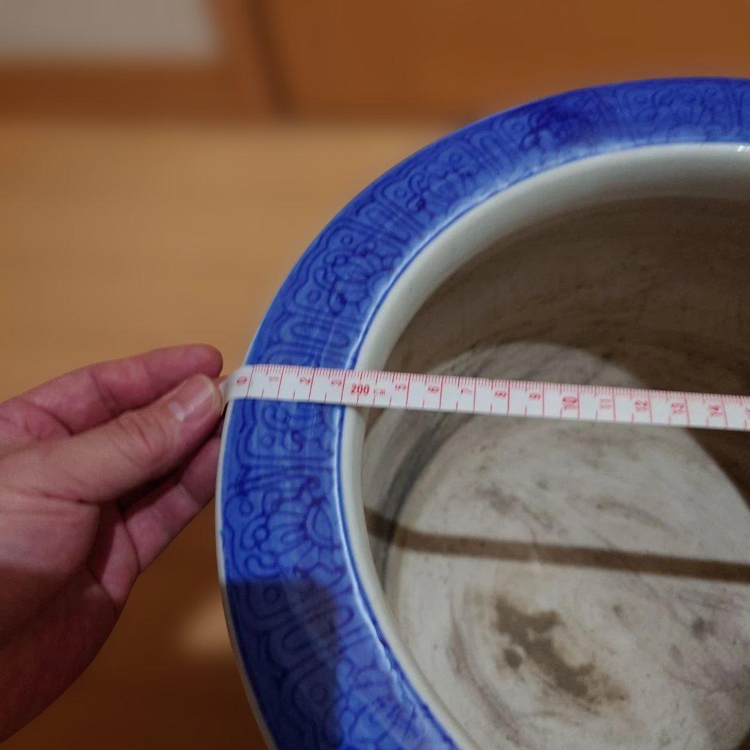 青と白の陶器 火鉢　31cm☓23cm