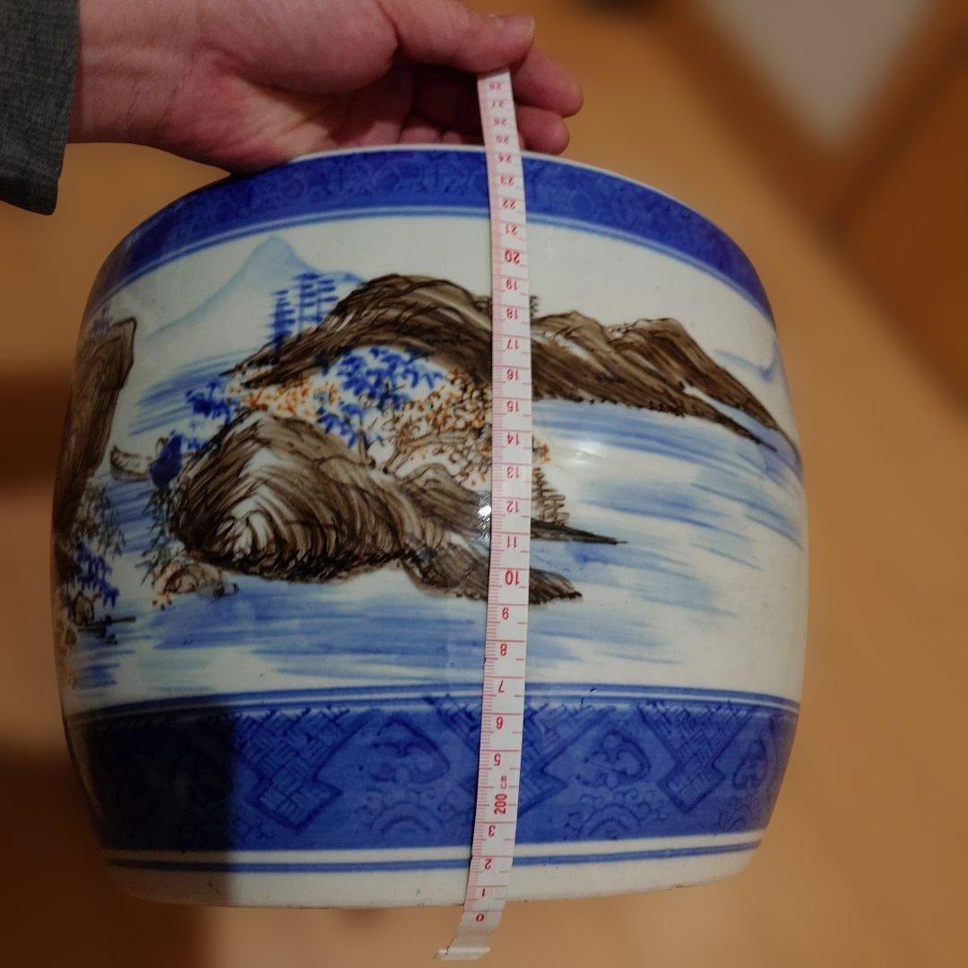 青と白の陶器 火鉢　31cm☓23cm