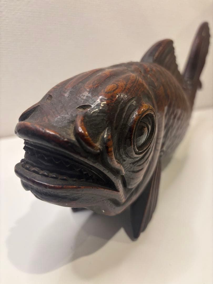 木製 魚型彫刻 約30cm