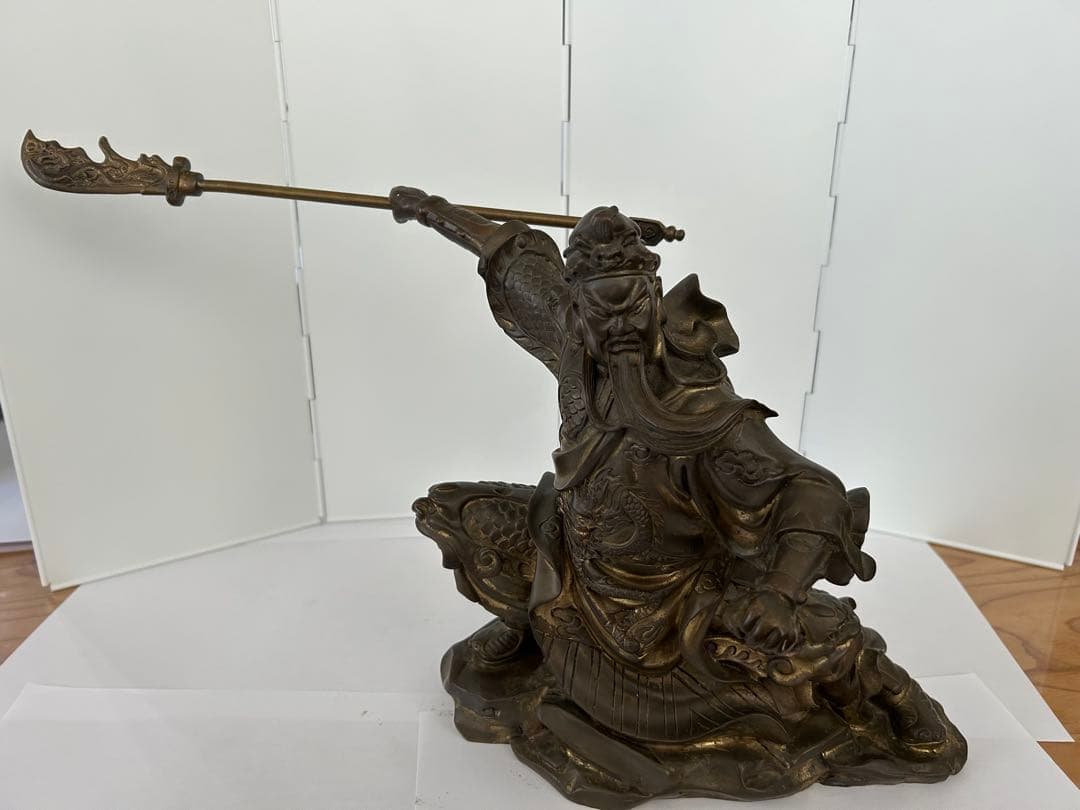 関羽 雲長 銅像 槍を持つ立ち姿約28cm 三国志 武財神 商売繫盛 開運 風水