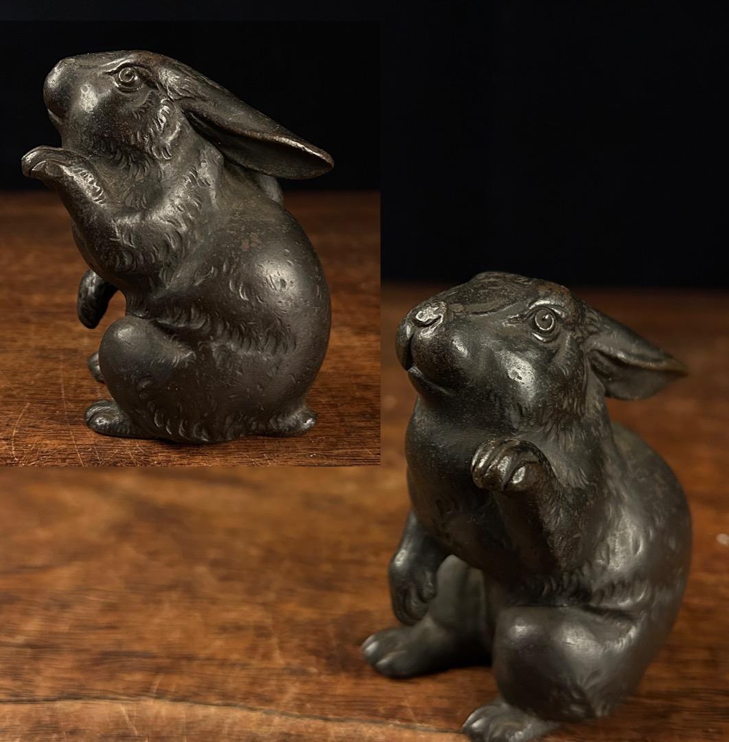中国古美術　古銅 兎 置物Q-940