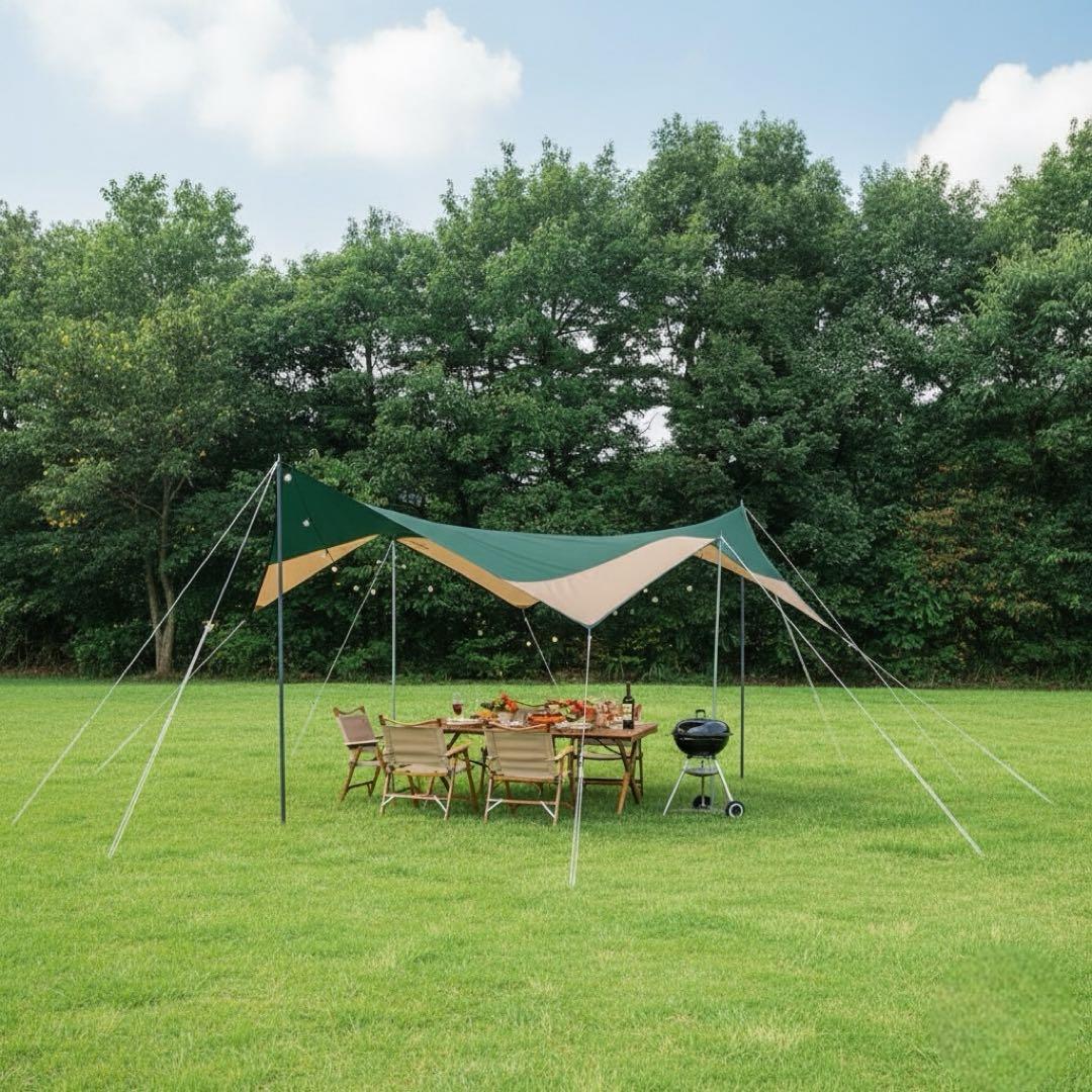 新品 キャプテンスタッグ ヘキサタープUVカット 6人用 4.4m×4.4m 緑