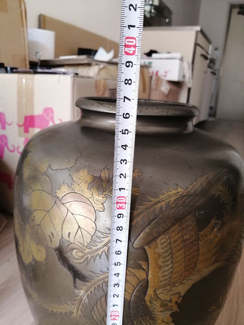 骨董品 、古美術特大古銅鳳凰花瓶