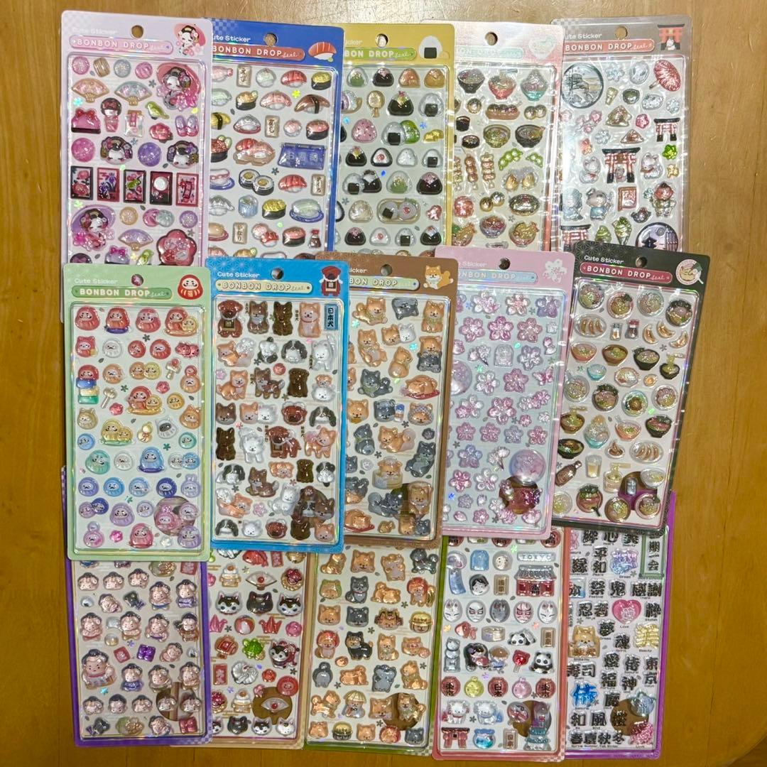 【正規品】ボンボンドロップシール　和柄　15種類 相撲　縁起物　舞妓 だるま