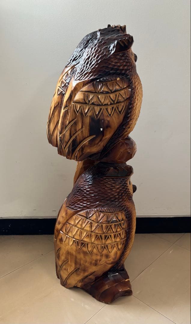 フクロウ 置物 梟 ふくろう 木彫 高さ約73cm オブジェ