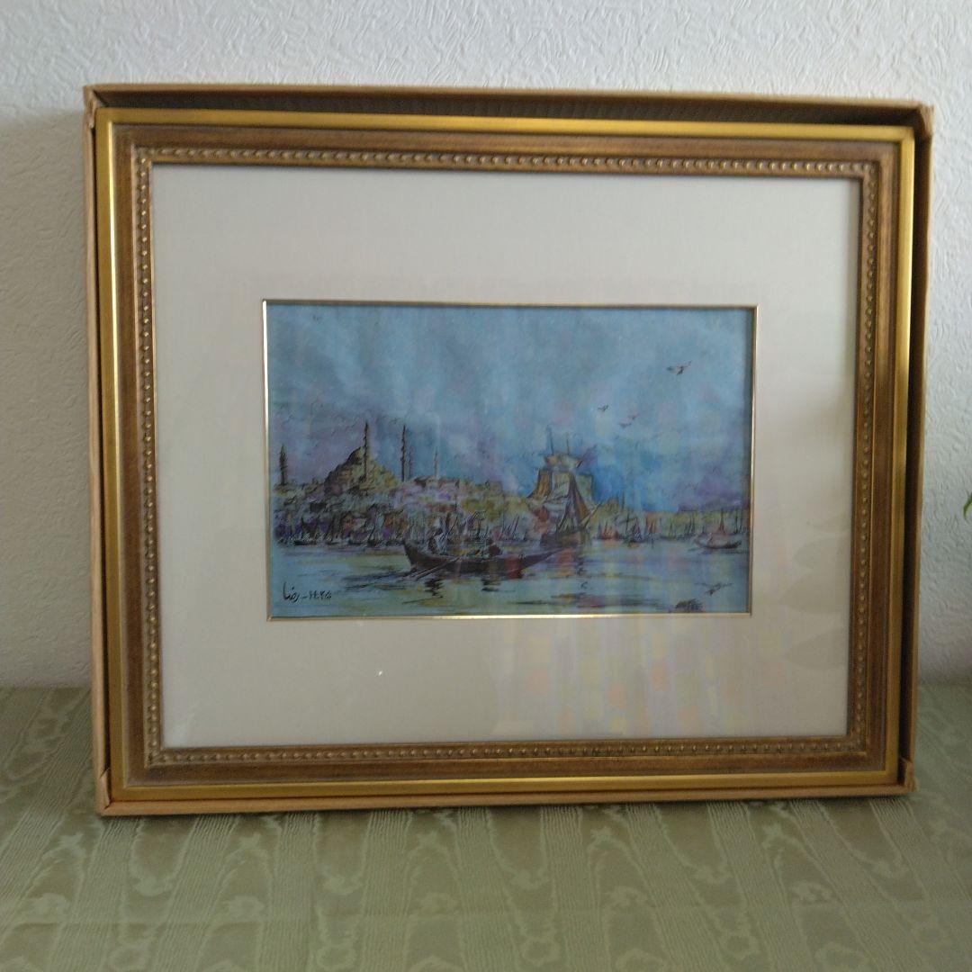 E-121 イスラム寺院　ジャーミーのある風景画　トルコ