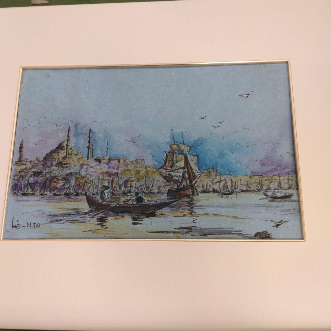 E-121 イスラム寺院　ジャーミーのある風景画　トルコ