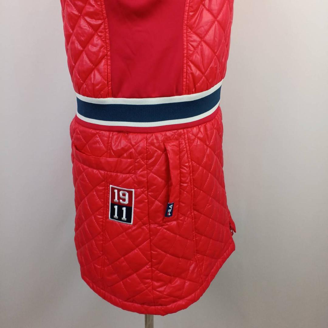 FILA GOLF　キルティングワンピース　M　レッド中綿　ロゴワッペン