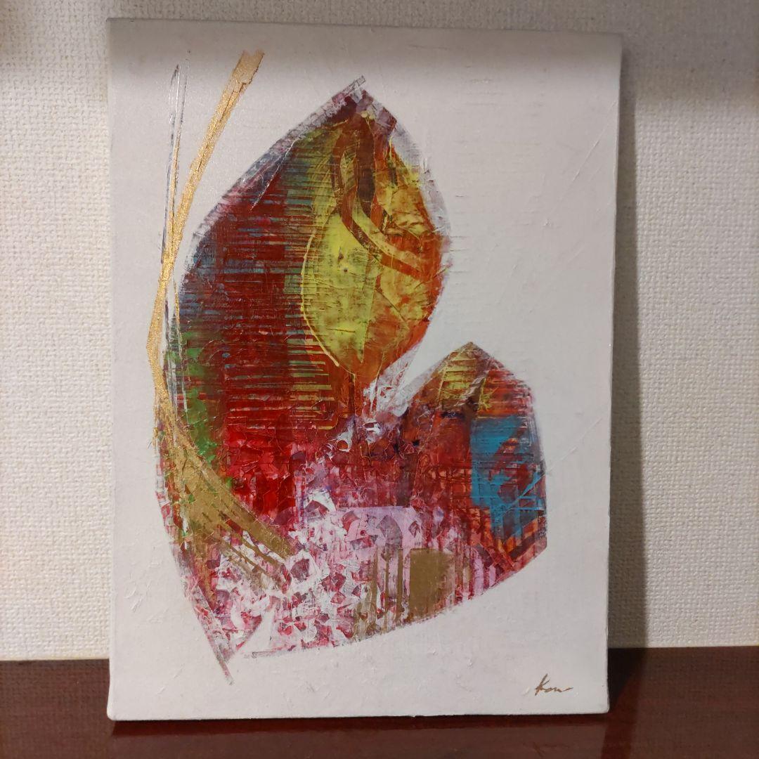 絵画　油絵　原画　抽象画　ハート　北欧　アート　F4