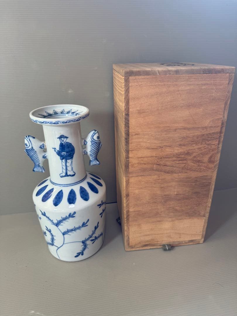 2785 染付高砂　九谷美陶園　花瓶　時代物