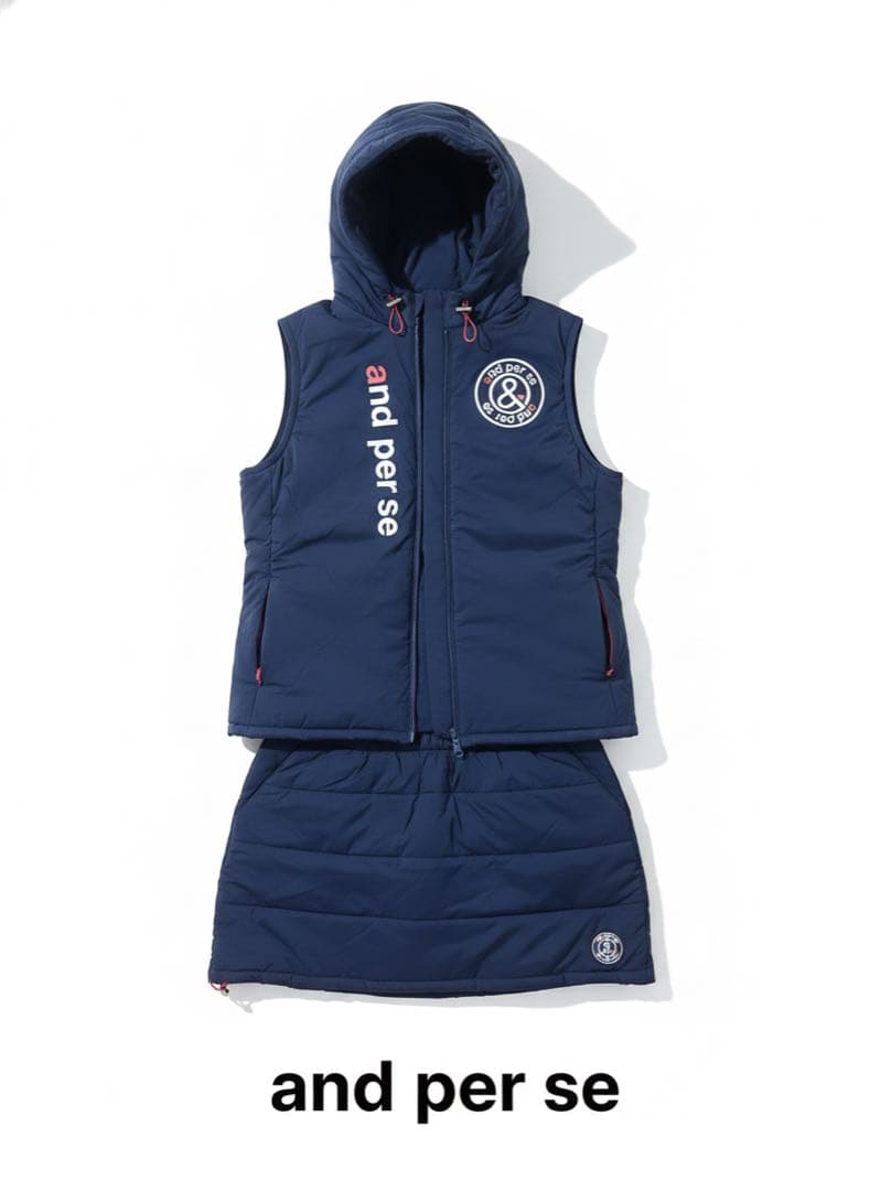 and per se フード付きネイビー ベスト スカートセット