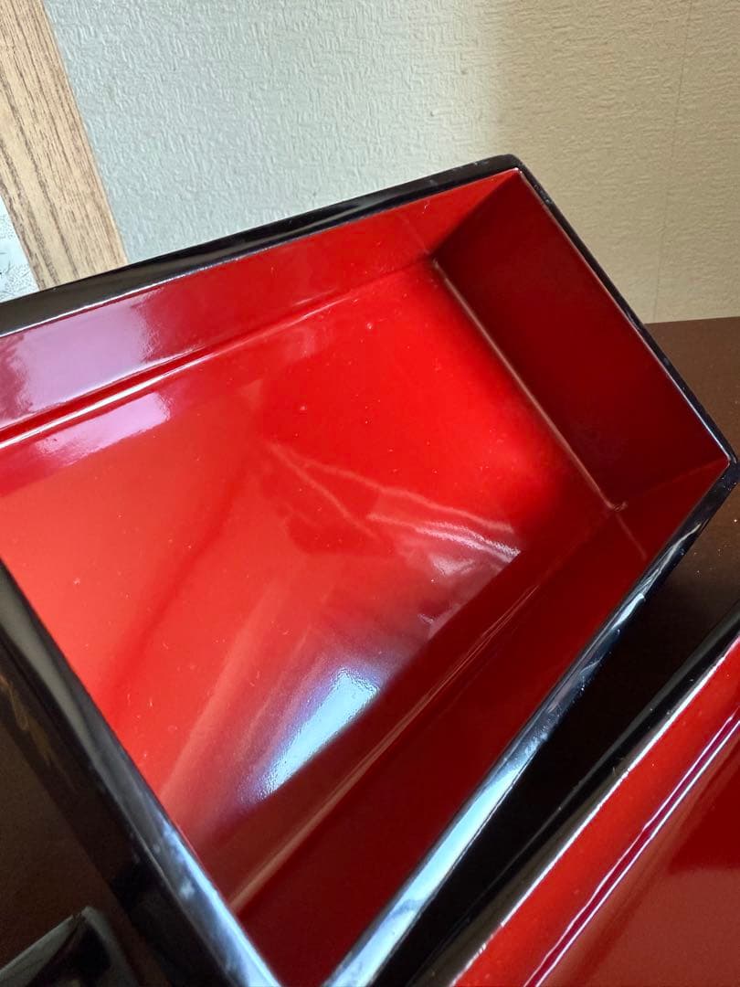 秋田 川連漆器 二段弁当箱 漆塗 沈金 天然木 木製 未使用品