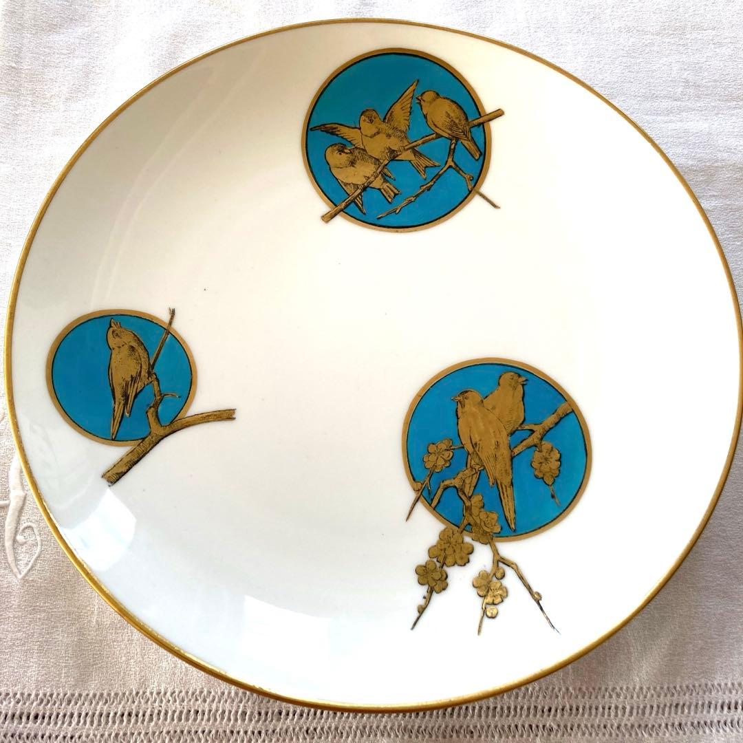 英国　John Mortlock 金彩　鳥文様　キャビネットプレート