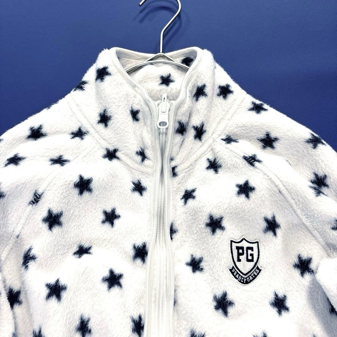 パーリーゲイツ　フリースジャケット　ボア　総柄　ホワイト　0/S ダブルジップ