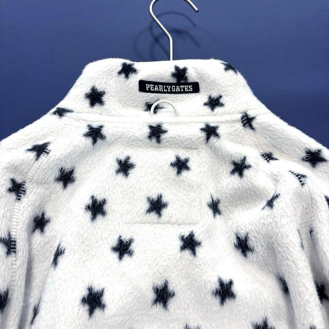 パーリーゲイツ　フリースジャケット　ボア　総柄　ホワイト　0/S ダブルジップ