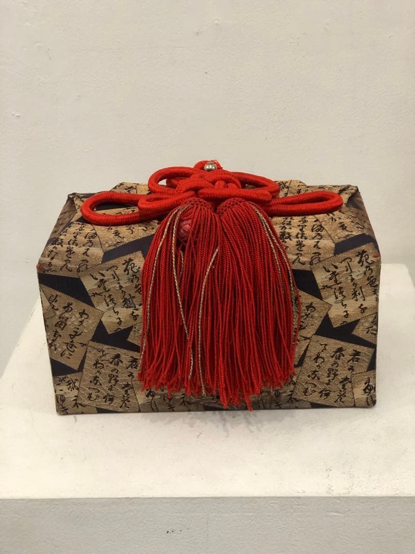 古いお化粧箱　古布細工　百人一首図柄　霧箱　アンティーク　金糸