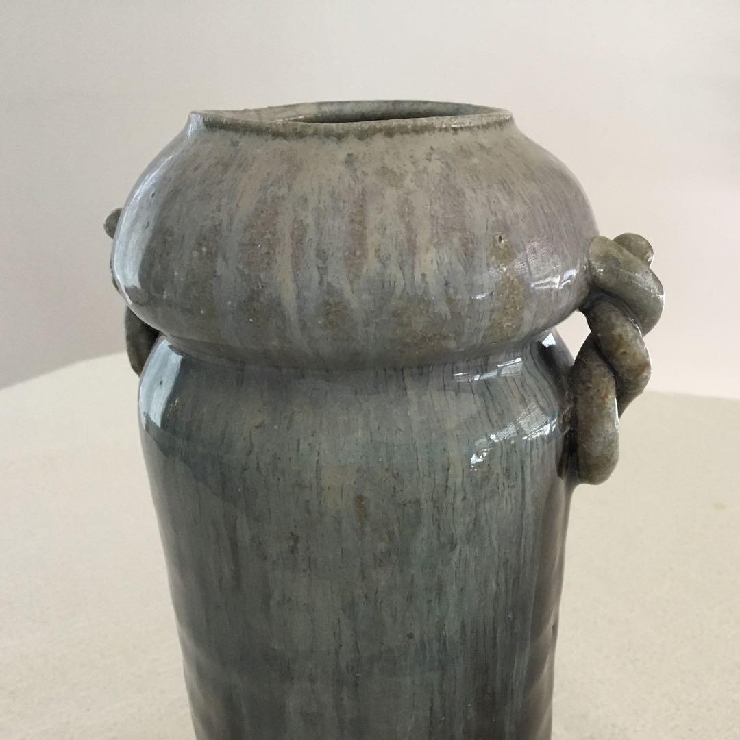 【唐津焼】今岳窯　溝上藻風　耳付き朝鮮唐津花入れ