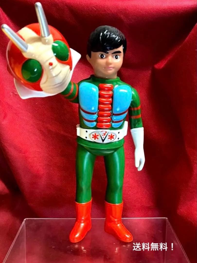 27cm！【昭和レトロ】■ 面取れ 仮面ライダーV3 ソフビ 美品