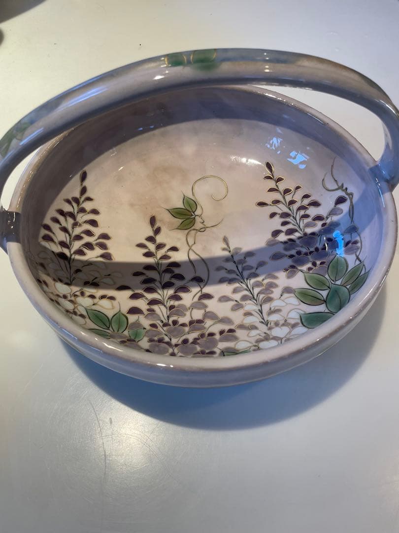 陶葊　陶あん　取手付き器　藤の花