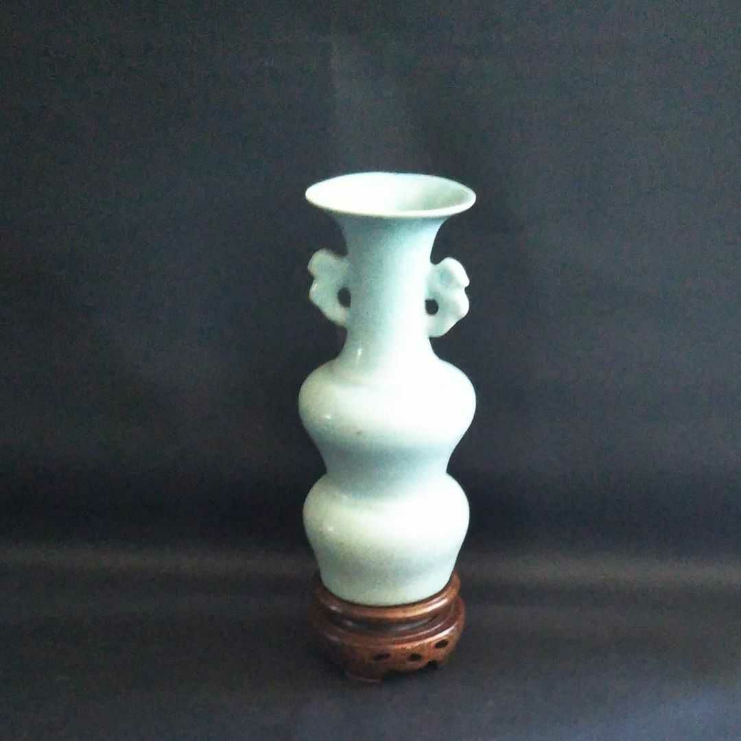 ※中国古美術/青磁隻耳龍瓶/