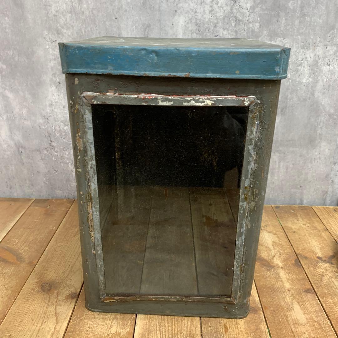 A-1 【希少】ヴィンテージ ブリキ缶 ガラス窓付き ショーケース 小物入れ 収