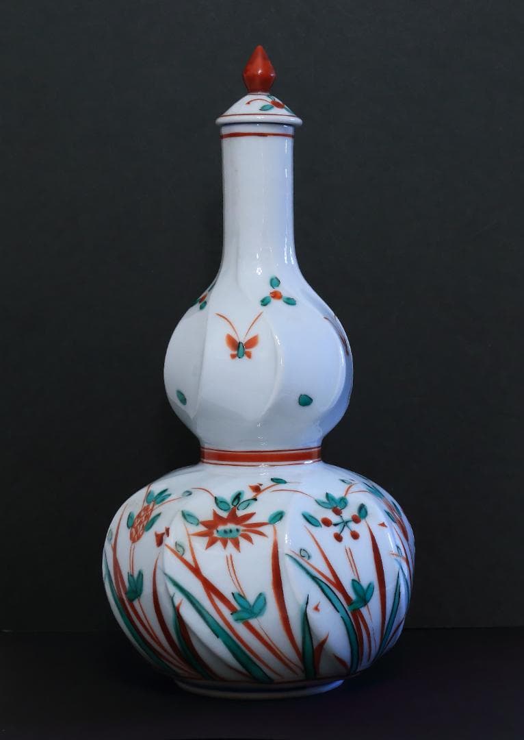 岐阜県多治見市幸兵衛窯  瓢壺 呉洲赤絵 白陶磁器 酒器 蓋付壺