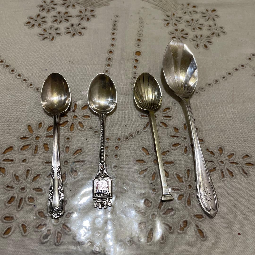 664シルバー製シルバープレート装飾スプーン4本セットイギリス