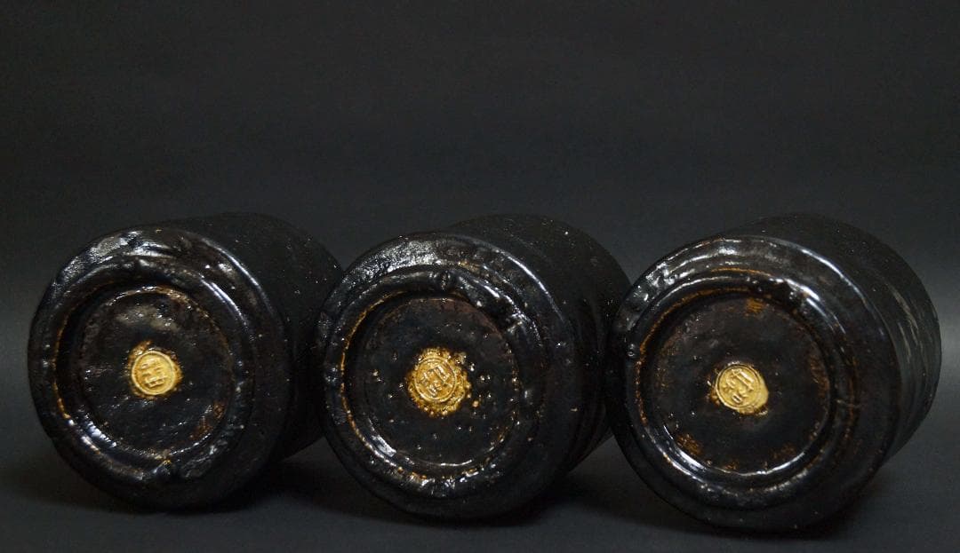 茶道具 大正期平安三国丹祐作 黒楽筒火入(3客)香炉★時代物★4D1228