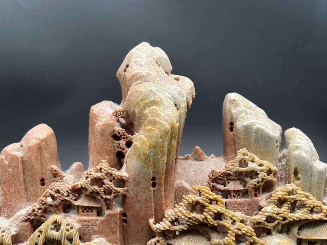 中国美術 中国古玩 時代物 山水風景 寿山石彫 彫刻 中人民共和国制造 置物