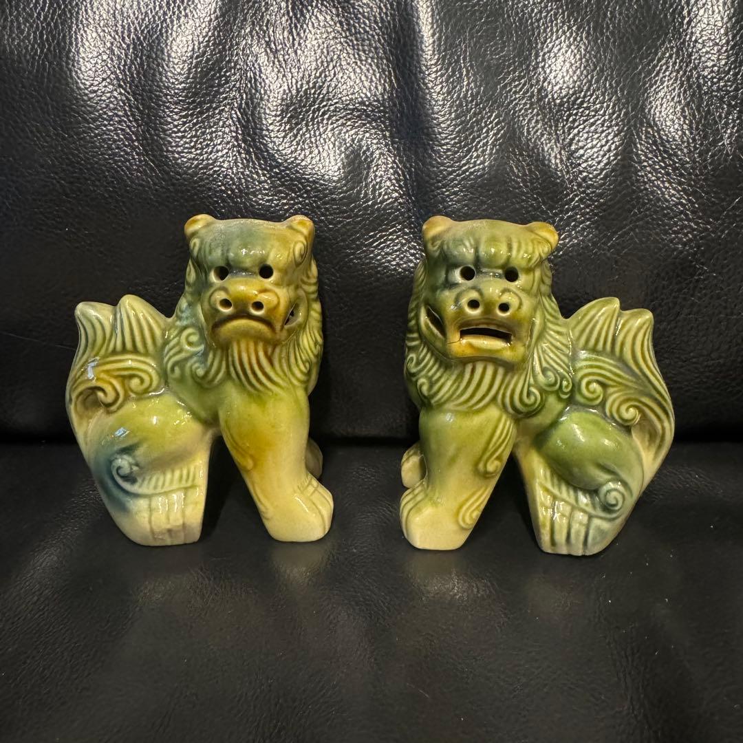 【新品未使用】陶器製 獅子の置物 2体セット シーサー 高さ9.5cm 沖縄琉球