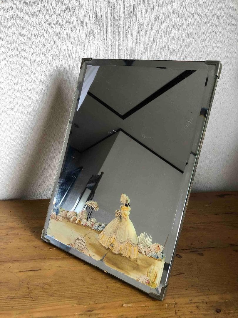 英国アンティークミラー/鏡/ハンドペイント イングリッシュガーデン　H34