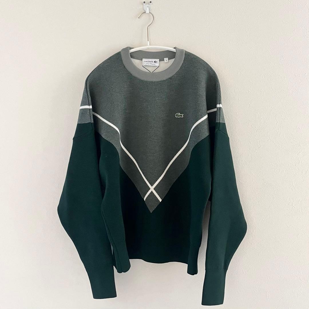 ラコステ LACOSTE ビッグピッチアーガイルレーヨンニットセーター グリーン