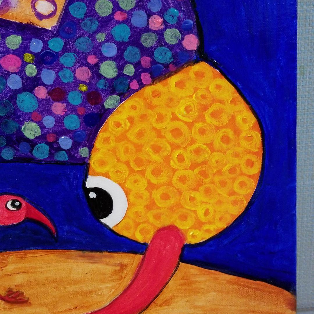 油絵　けい　羽ばたく練習を見る鳥