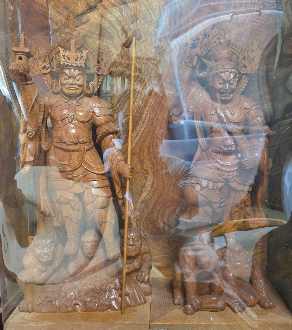 木製仏教守護神彫刻 ４体セット ケース付き