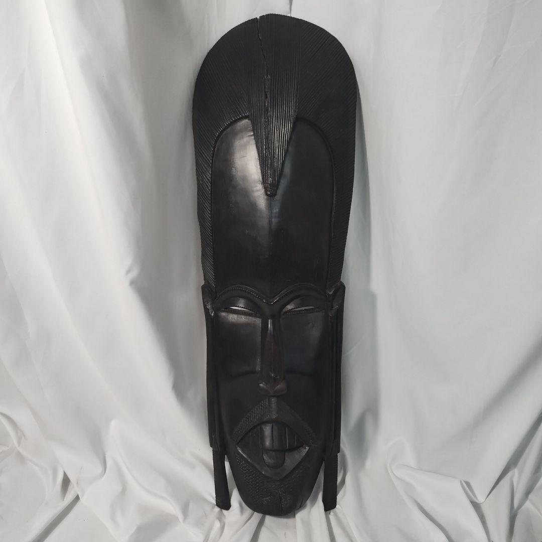 c(亀裂あり)タンザニア 木製 彫刻 木彫り 面　特大