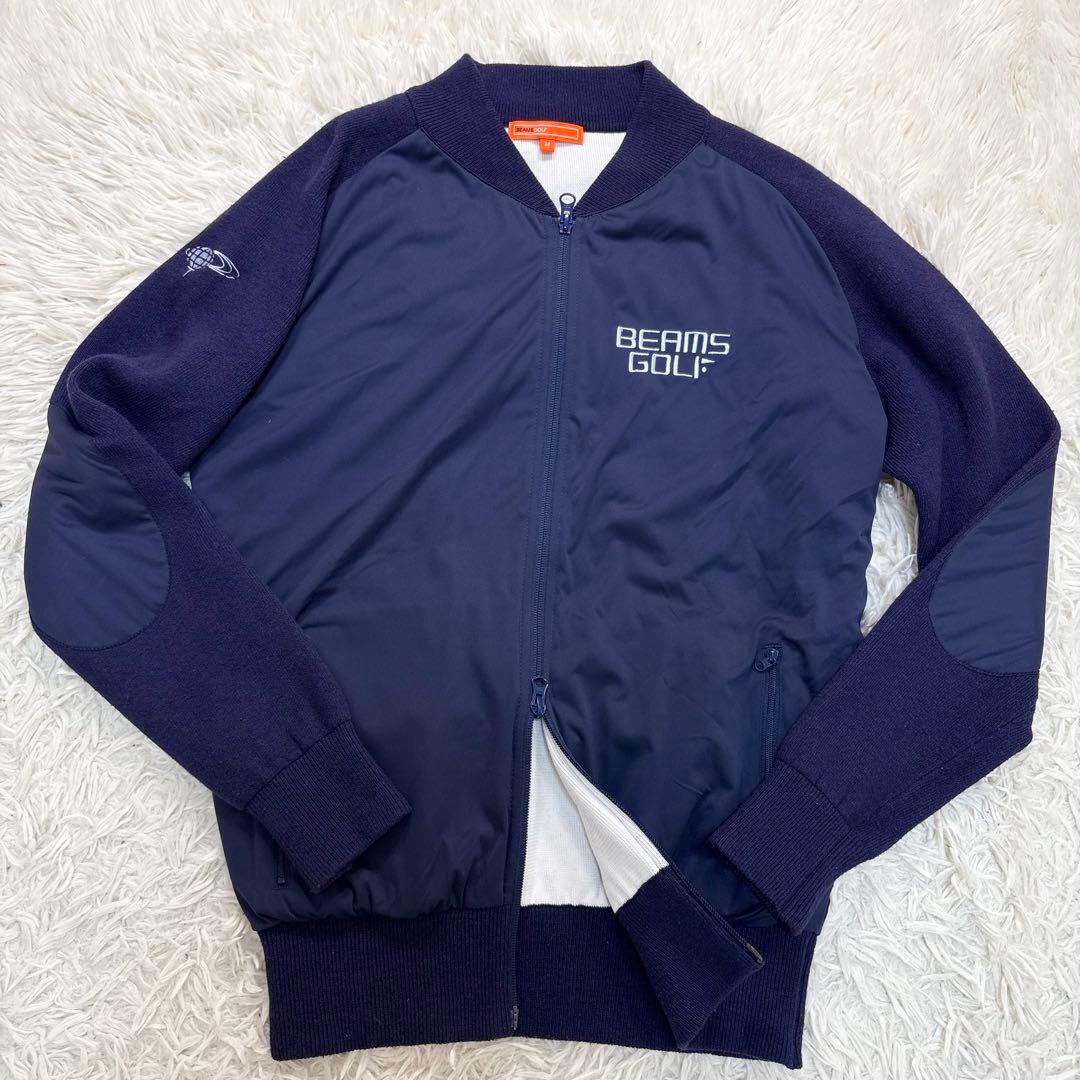 ビームスゴルフ　ニットジップ　ジャケット　シルク混　切替　中綿　ロゴ刺繍