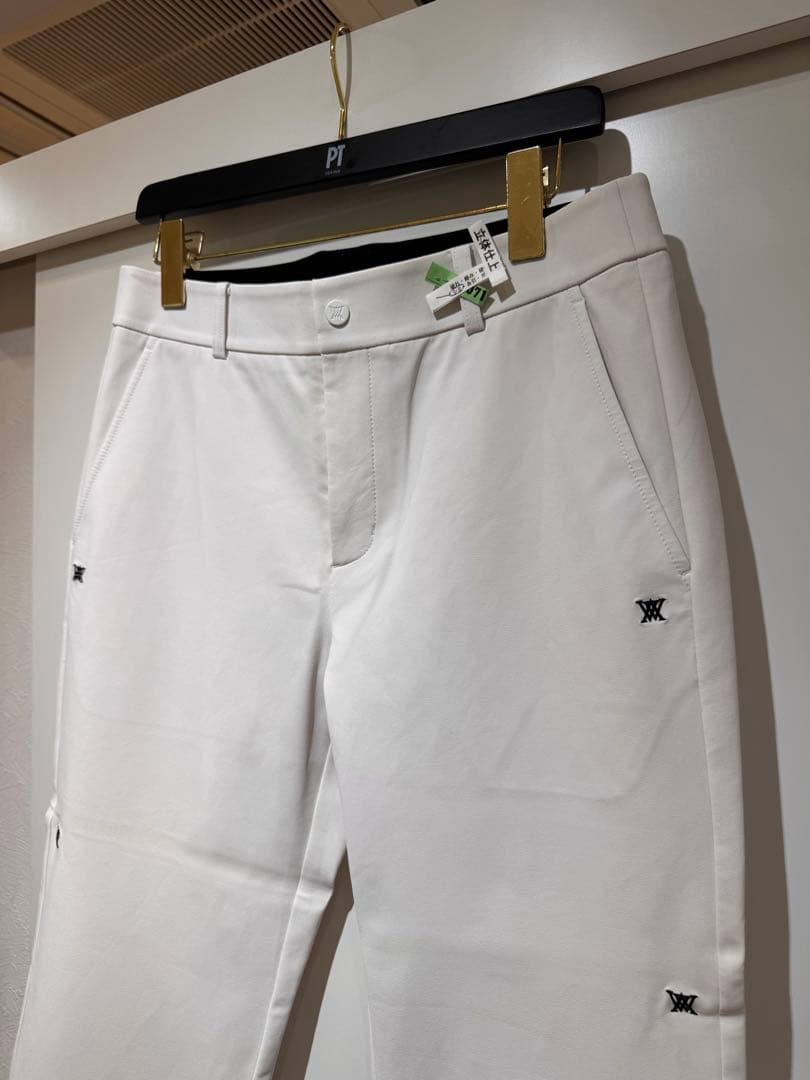 美USED ANEW GOLF メンズ 刺繍ロゴライン ホワイトパンツ アニュー