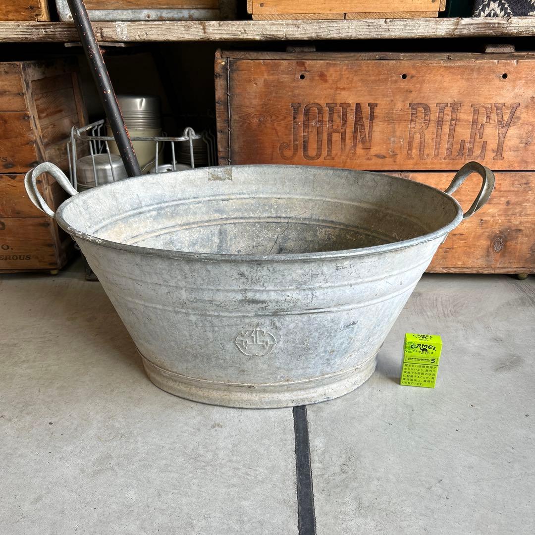 特大 ヴィンテージ 鉄製 タライ メタル バケツ 蚤の市 ジャンクガーデン