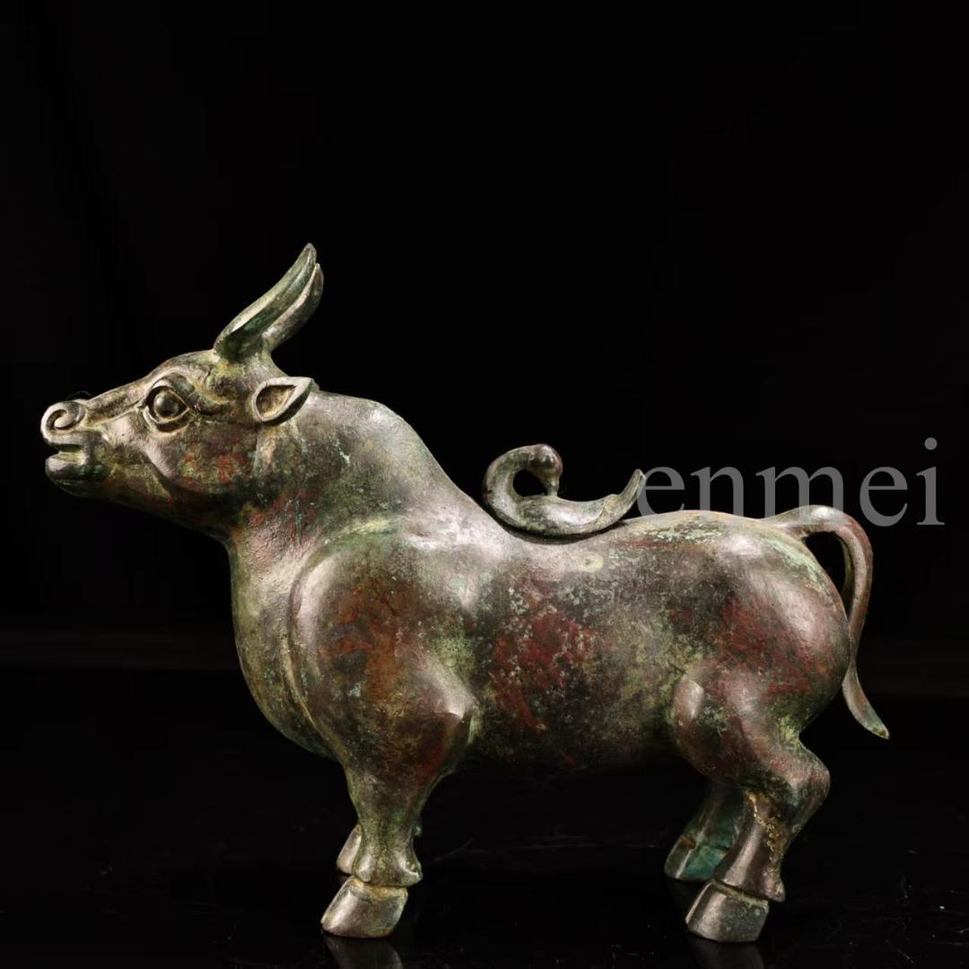 中国古美術・下鄕収集・青銅製牛尊・殷風・鏨刻高浮彫・純銅製・置物・風水開運・酒具