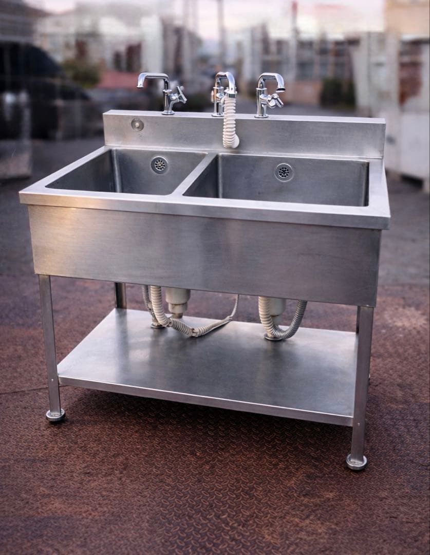 業務用 ステンレス 2槽シンク 流し台 幅100×奥行60×高さ94cm 厨房用