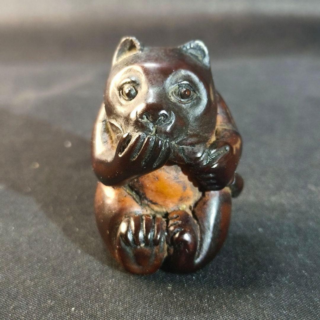 江戸骨董 木彫り根付 熊クマ 手作り 無銘 時代物 旧家蔵出し 蒐集家放出美品