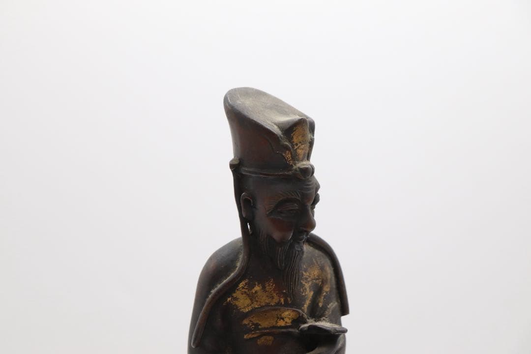 古銅　人物像　溜金　文人像　高さ約30.5cm 送料込み260121