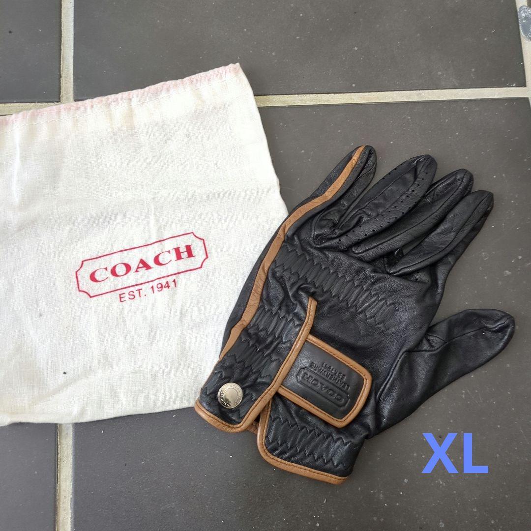 ​【極美品】COACH コーチ レザー ゴルフグローブ 手袋 本革 黒×茶 希少