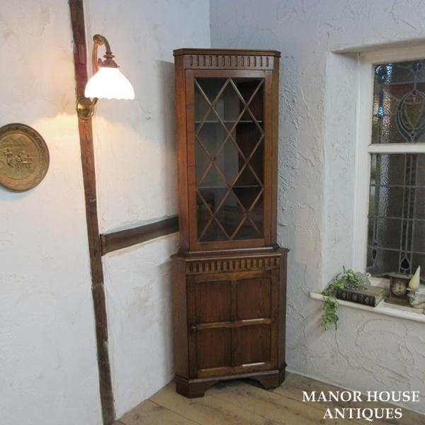 イギリス アンティーク 家具 コーナーキャビネット 飾り棚 英国 6958d