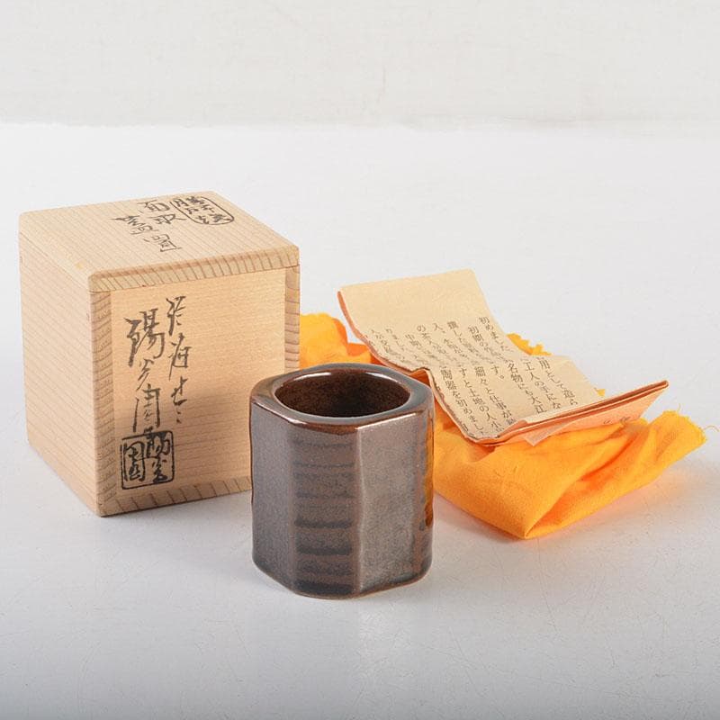 茶道具　膳所焼　淡海ぜぜ　陽炎園造　面取　蓋置　共布共箱　V　6817